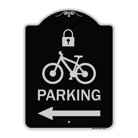 Signmission Parking W/ Lock Cycle & Left Arrow Heavy-Gauge Aluminum Architectural Sign, 24" x 18", BS-1824-23474 A-DES-BS-1824-23474